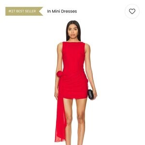 Lovers + Friends Red Asymmetrical Ruched dress NWOT